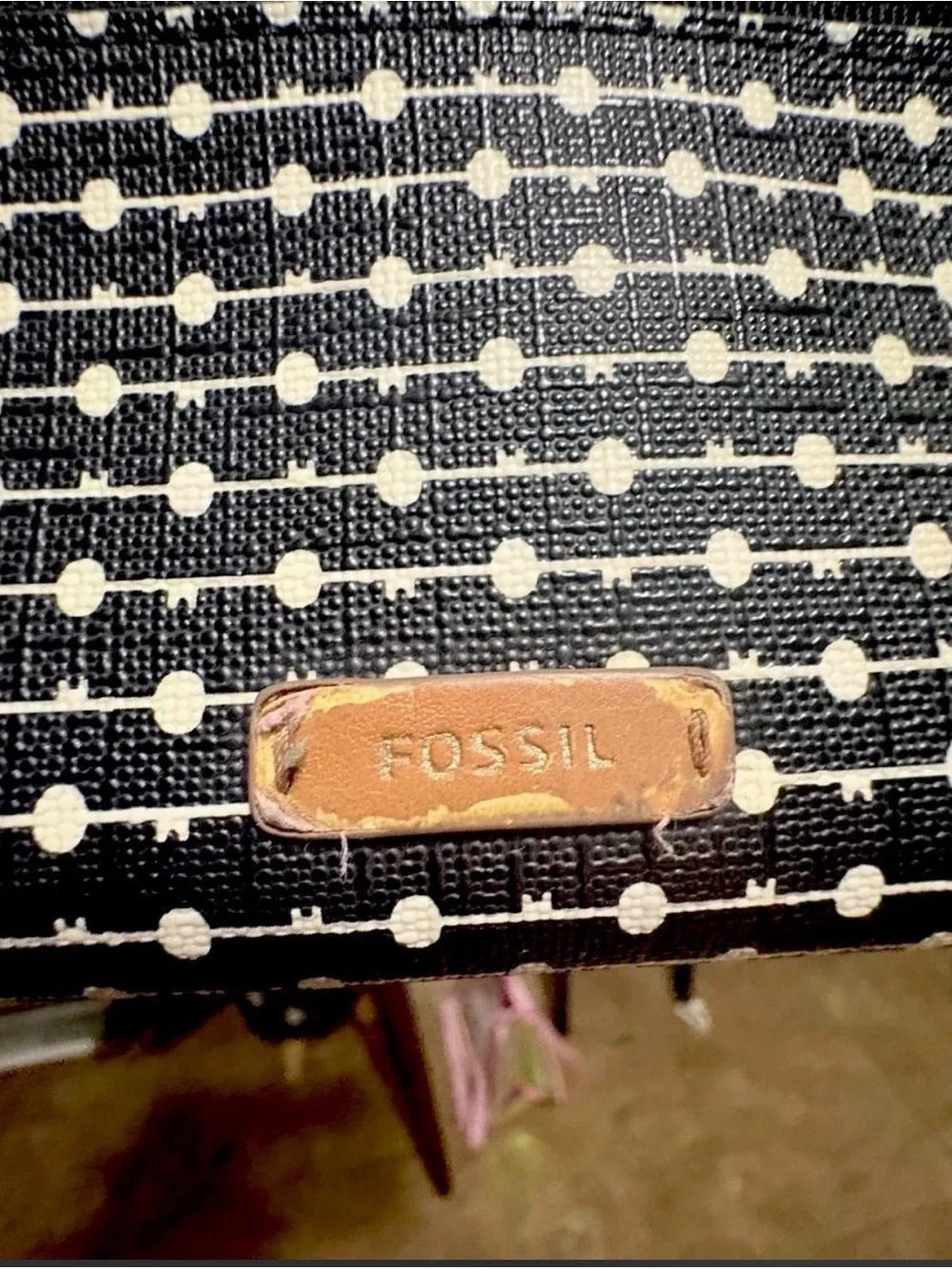 Fossil Logan Zip Around Wallet - black and white dot pattern